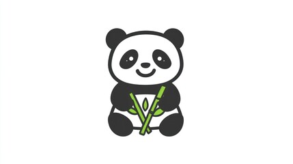 Fototapeta premium Adorable Cartoon Panda Holding Bamboo Cute Animal Illustration for Kids and Nature Themes