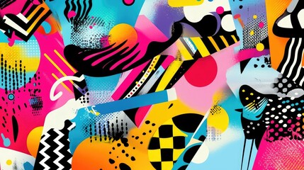 Obraz premium A colorful abstract painting with a blue crayon in the middle