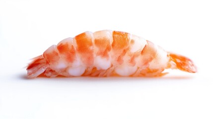 A fresh raw shrimp with detailed texture on a clean white background, close-up shot highlighting the natural color and form, and seafood concept.