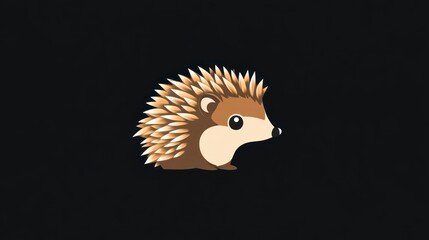 Adorable Cartoon Hedgehog with Spiky Quills on a Dark Background Perfect for Nature and Wildli