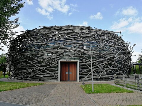 Olbramovice,Czech Republic-April 8 2025: Capi Hnizdo farm complex linked to Andrej Babis, modern countryside architecture and controversial political landmark.

