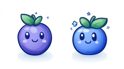 Adorable Cartoon Berries with Expressive Faces and Sparkling Stars