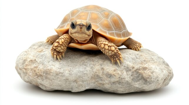 A serene reptile resting on a smooth stone showcasing its intricate shell and textured skin fo