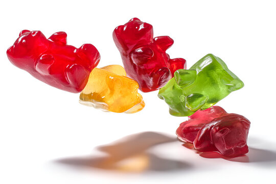 Gummy bears falling joyfully colorful candy treat