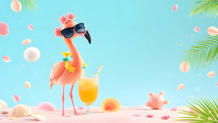 Naklejka premium Cool Flamingo Summer Festival Background Pastel Illustration