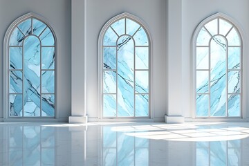 Contemporary Royal Interior with Blue Stained Glass and Sleek Marble Design