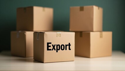 Fototapeta premium Stacked cardboard boxes for export shipping