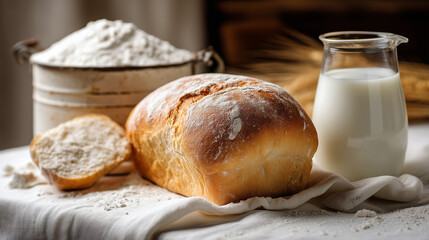 Croissant and milk.Al generated art illustration.