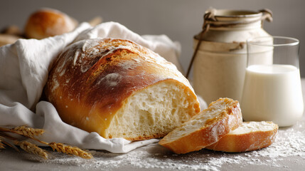 Croissant and milk.Al generated art illustration.