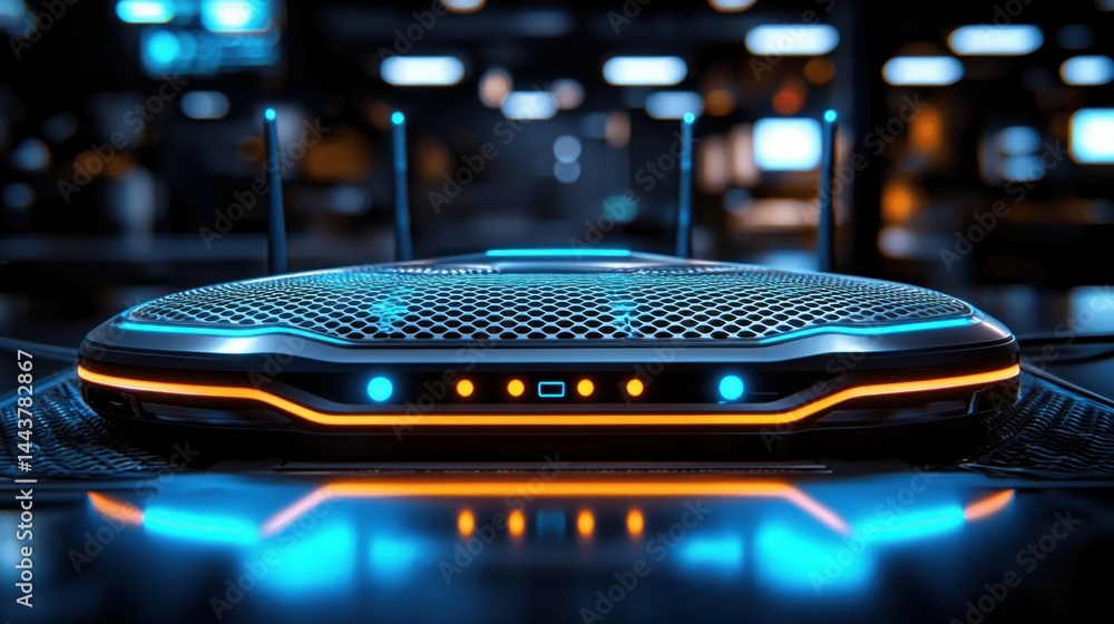 Wall mural glowing server. illuminated tech with futuristic design