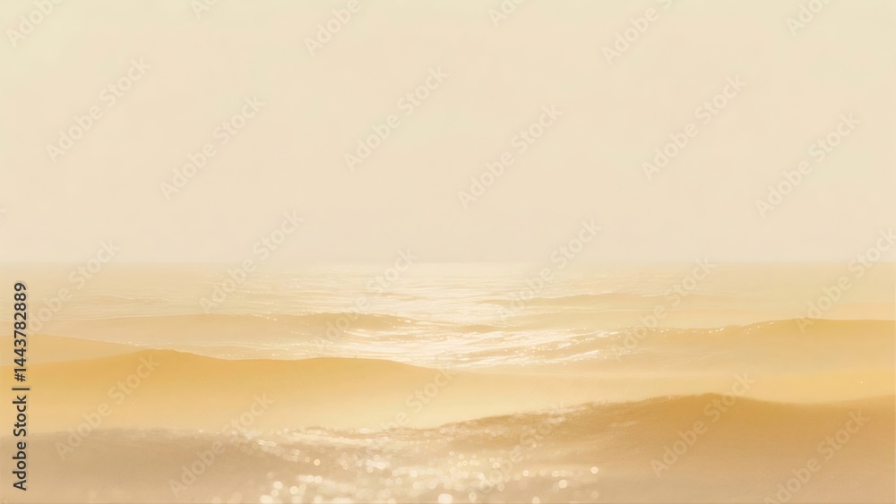 Aufkleber 穏やかな黄金色の海面と霞の空 太陽光が波を照らし出す 朝焼けの風景