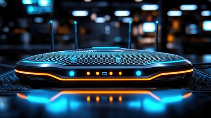Glowing server. Illuminated tech with futuristic design