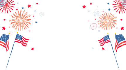 Obraz premium Patriotic Fireworks and Flags Independence Day Illustration