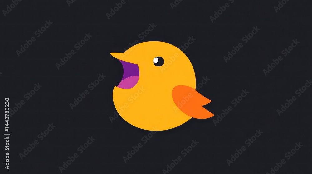 Poster a cheerful yellow bird with an open beak on a dark background ideal for communication and soci