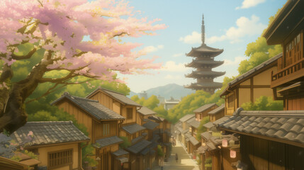 Sakura in Japan.Al generated art illustration.