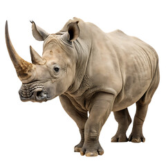 Obraz premium A close up of a rhinoceros with its characteristic horn, walking with confidence, captured on a pristine Transparent Background