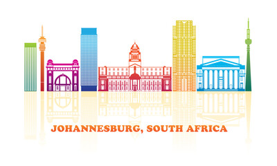 Fototapeta premium Colourfull Skyline panorama of city of Johannesburg, South Africa - vector illustration