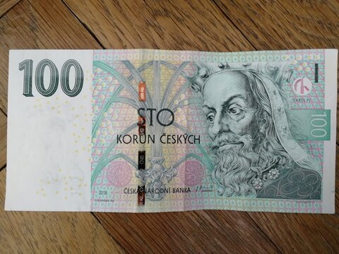 Prague,Czech Republic-April 8 2025: Czech currency banknotes 100, 500 and 1000 Korun displayed together in local paper money collection.

