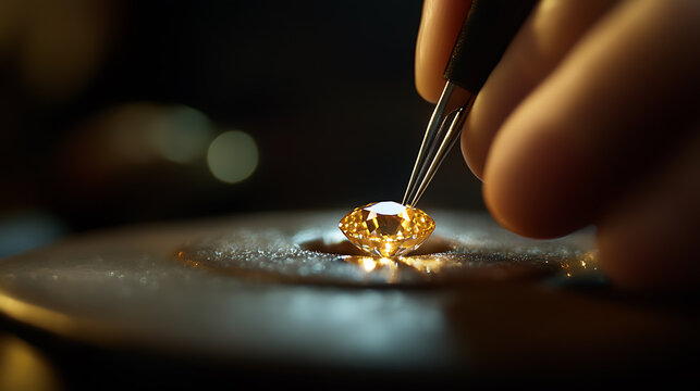 Jeweler Inspecting a Diamond with Tweezers