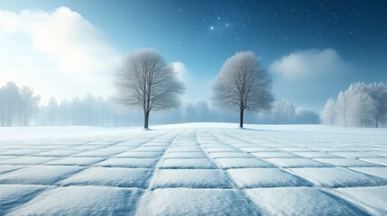 Winter Wonderland Snowy Landscape with Bare Trees and Starry Sky