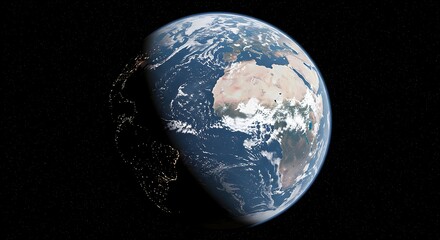 Earth View From Space Showing Continents and City Lights