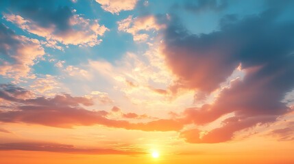 Obraz premium Vibrant sunset sky with colorful cloudscape orange hues red blue pink view scene light image photo