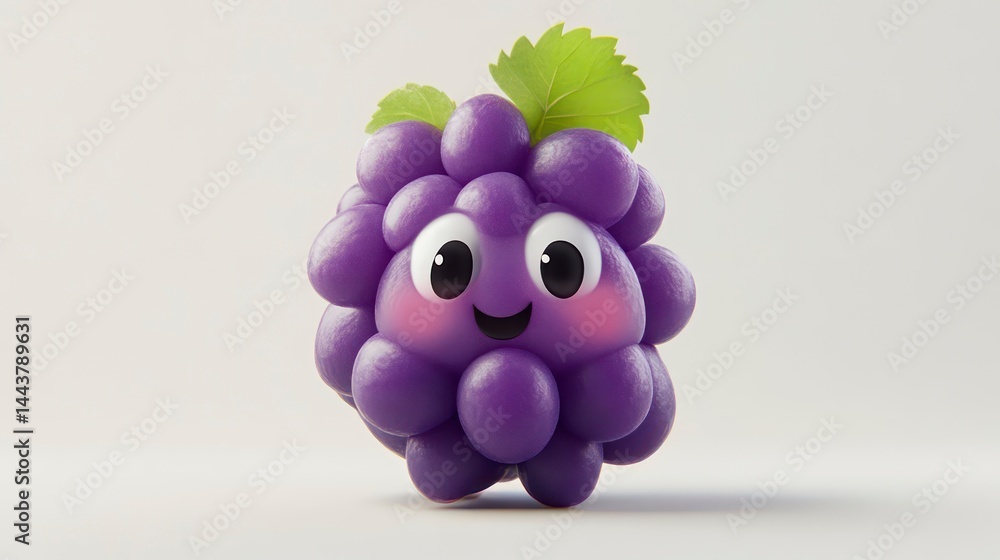 Poster a cheerful animated grape character with expressive eyes and a smile perfect for fun and educa