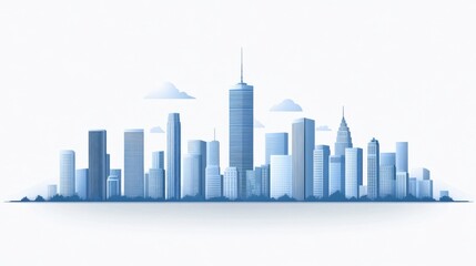Obraz premium Abstract City Skyline in Blue Tones with Clouds and Minimalist Style