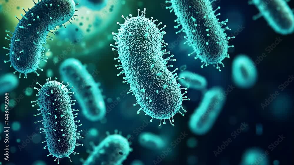Poster exploring microscopic life in a vibrant underwater world filled with unique bacteria and microorgani