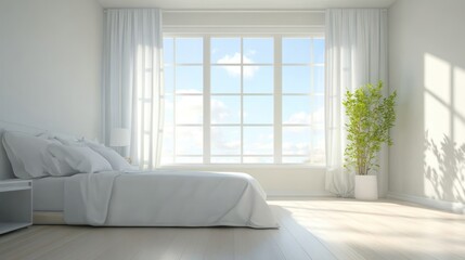 Bright, airy bedroom with large window