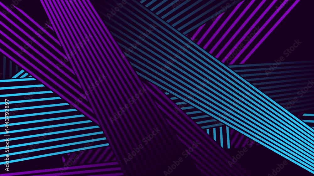 Poster abstract minimal background with violet, blue and black stripes. seamless looping geometric motion d