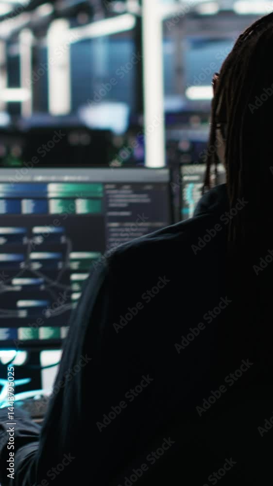 Poster vertical video irked data center admin raging because of malfunctioning node tree software analyzing