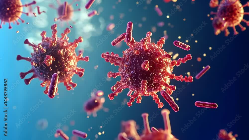 Poster exploring the fascinating world of viruses and their intricate structures under a microscope in stun