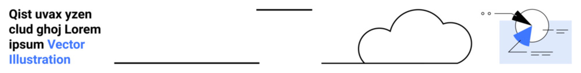 Cloud outlined at center with pie chart and text blocks on digital theme. Ideal for technology, analytics, data management, cloud solutions, digital growth, innovation, simple landing page