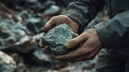 Miner Holding a Chunk of Raw Ore