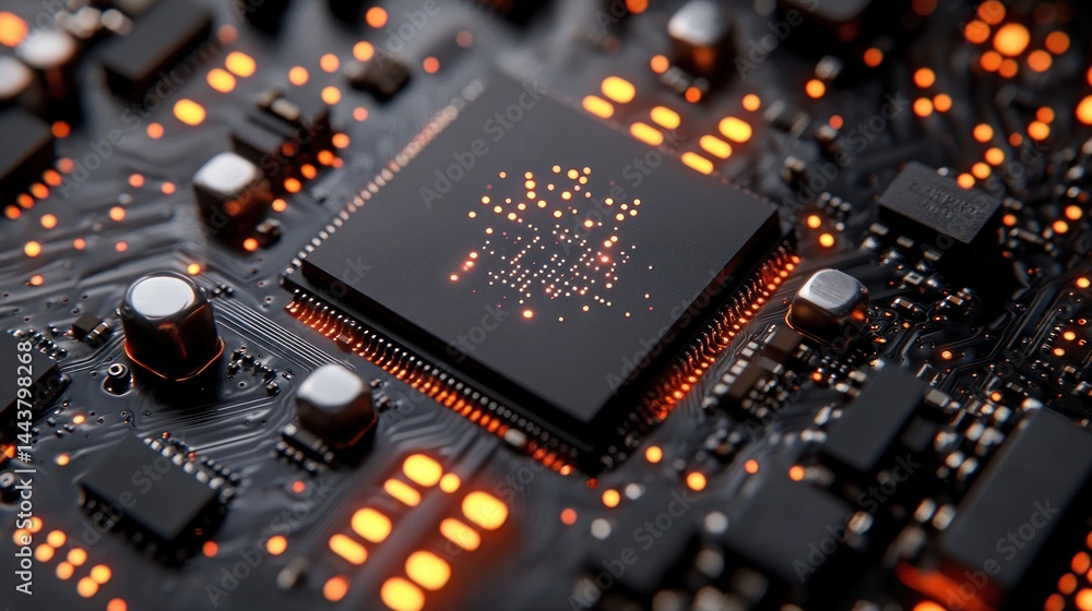 Poster close-up of a microchip's intricate design