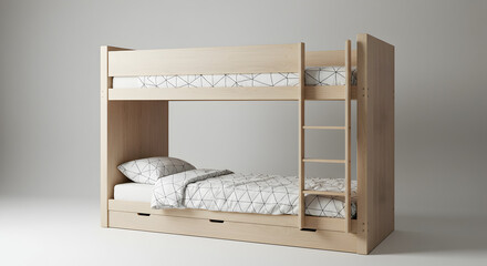 Wooden Bunk Bed for Kids Isolated on White Background