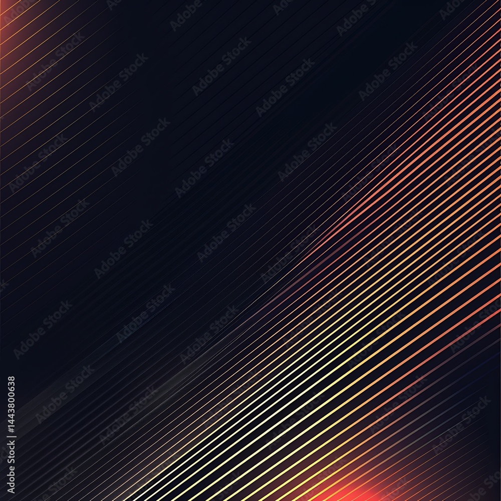 Poster imaginative abstract background featuring fine diagonal lines with subtle orange light flares on a d
