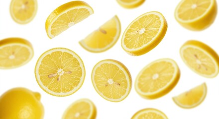 Fototapeta premium Floating Lemon Slices on White Background