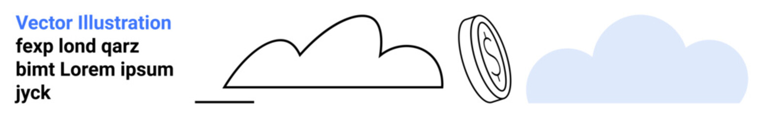 Minimalist cloud icon with dollar coin suggesting digital banking, cloud savings, or online transactions. Ideal for fintech, cloud storage, economy, technology, finance, savings concepts simple