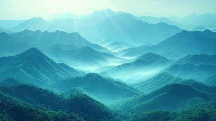 Naklejka premium Misty, blue mountains layered in hazy, scenic landscape