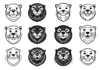 Sea Otter Head icon Set, Sea Otter Head silhouette Vector