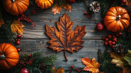 Autumnal Thanksgiving display on rustic wood
