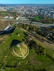 Kopiec Krakusa w Krakowie, widok z powietrza. Kraków 