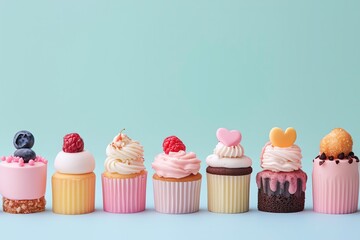 Selection of luxurious mini cakes and desserts in pastel tones against a clean isolated background  