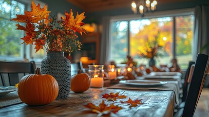 Autumnal Thanksgiving feast, cozy home dining