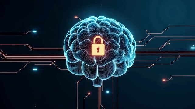Brain with Lock Symbolizing Security in Cyber Technology  