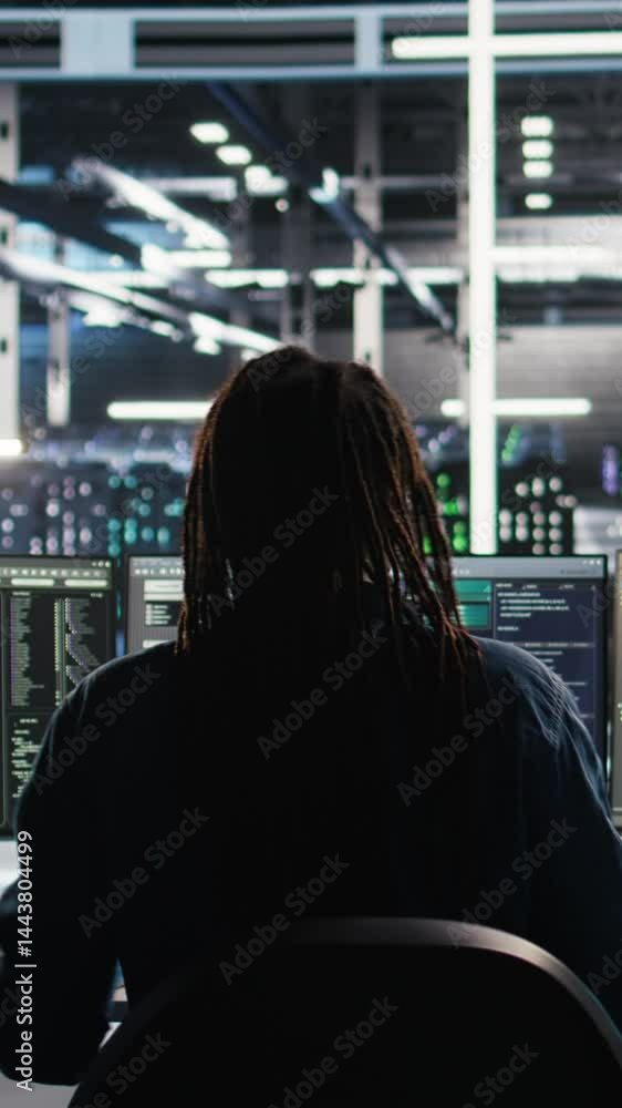 Poster vertical video irked data center admin raging because of malfunctioning node tree software analyzing