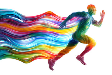 Obraz premium Dynamic energy flow: Colorful stylized human figure in motion, ideal for fitness and abstract concepts.
