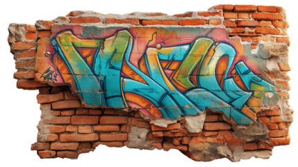 Vibrant Graffiti on an Old Brick Wall, Creating an Urban Atmosphere.
